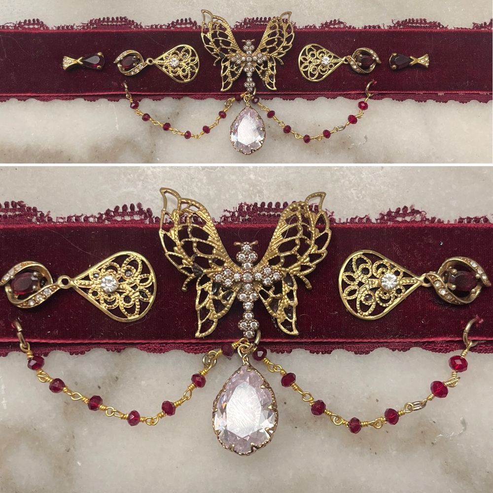 Gold and Red Butterfly Choker Necklace